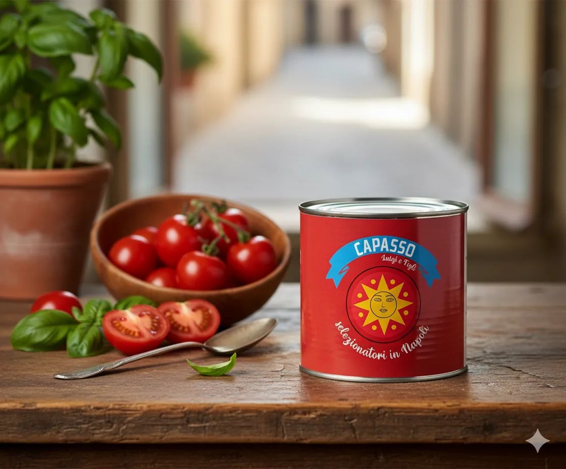 Pomodori e lattina di pelati Capasso